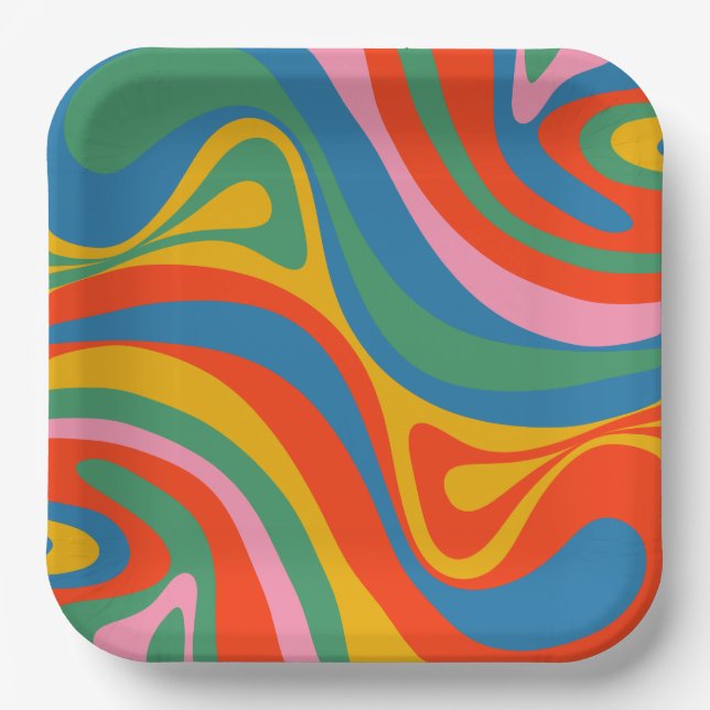 New Groove Retro Trippy Colourful Abstract Pattern Paper Plate (Front)