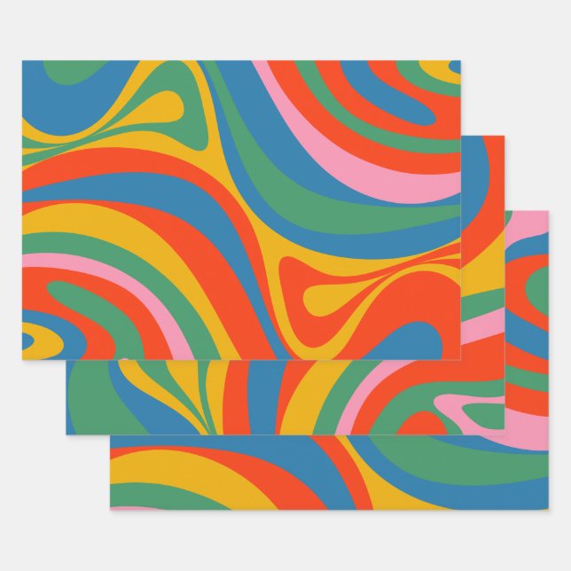 New Groove Retro Trippy Colourful Abstract Pattern Wrapping Paper Sheet (Set)