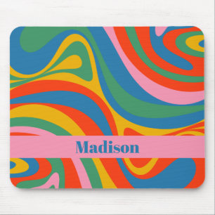 New Groove Retro Trippy Colourful Abstract w/ Name Mouse Mat