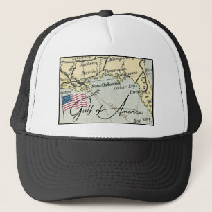 New GULF OF AMERICA name on US Map w American Flag Trucker Hat