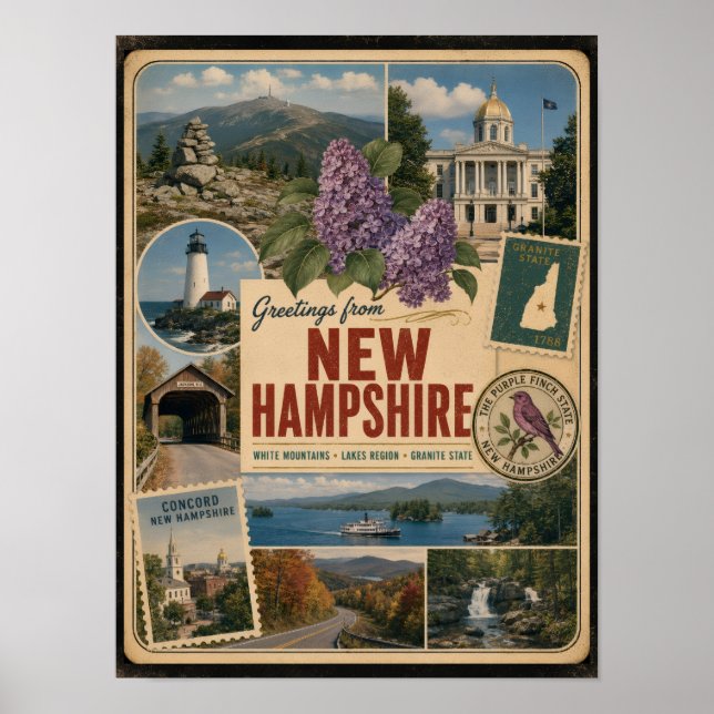 New Hampshire Authentic Vintage Style Poster (Front)