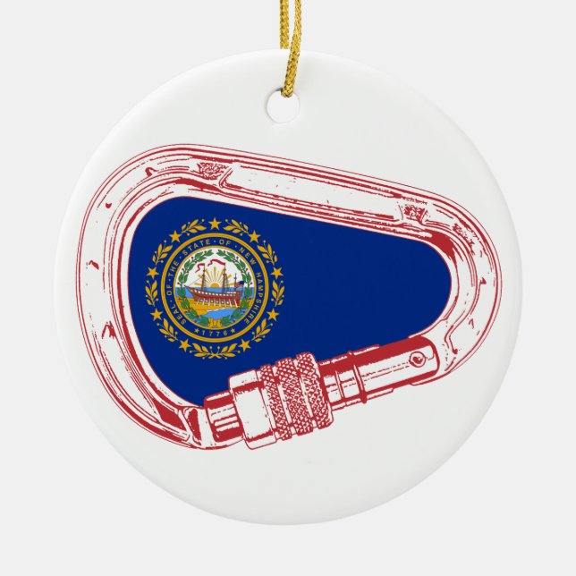 New Hampshire Flag Climbing Carabiner Ceramic Tree Decoration (Front)