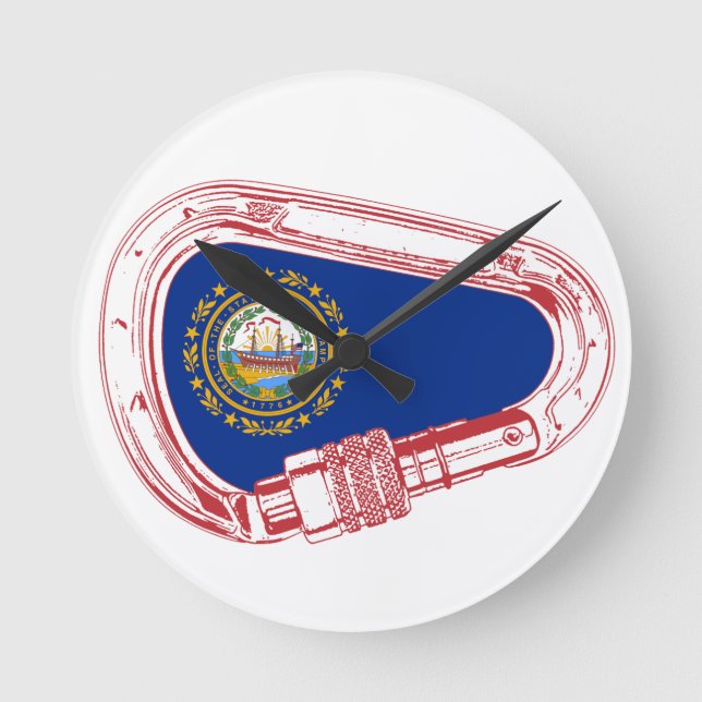 New Hampshire Flag Climbing Carabiner Round Clock (Front)