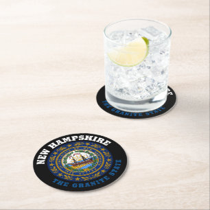 NEW HAMPSHIRE GRANITE STATE FLAG ROUND PAPER COASTER