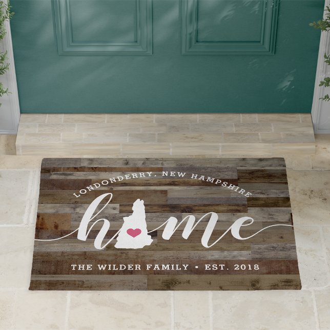 New Hampshire Home State Personalized Wood Look Doormat (Creator Uploaded)