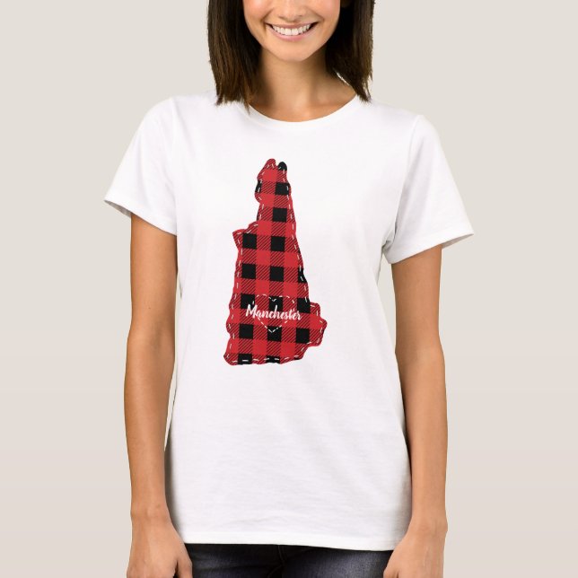 New Hampshire Hometown State Plaid Christmas T-Shirt (Front)