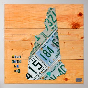 New Hampshire License Plate Map Poster