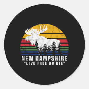 New Hampshire Live Free Or Die Moose Forest Classic Round Sticker