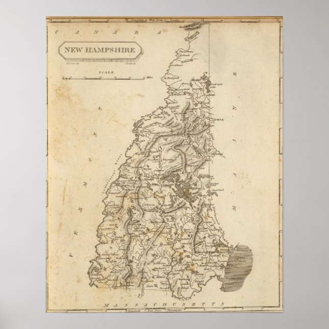 New Hampshire Map by Arrowsmith Poster (Front)