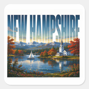 New Hampshire Mountain Lakes Autumn Escape Square Sticker