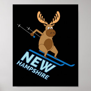 New Hampshire Nh Skiing Moose Winter Shirt Poster