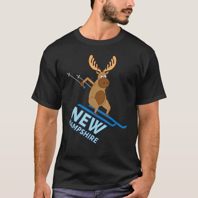 New Hampshire  NH Skiing Moose Winter T-Shirt (Front)