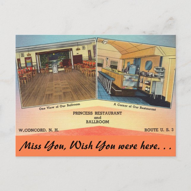 New Hampshire, Princess Restaurant, Concord Postcard (Front)
