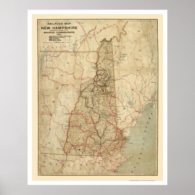 New Hampshire Railroad Map 1894 Poster (Front)