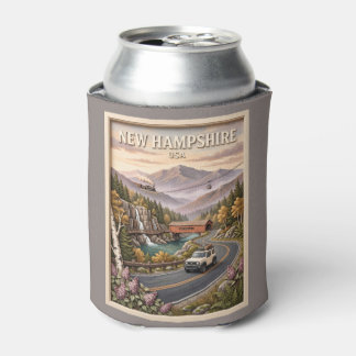 New Hampshire Road Trip Vintage Mountain Landscape Can Cooler