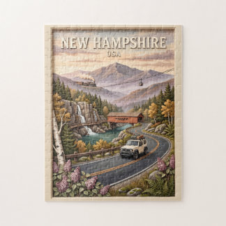 New Hampshire Road Trip Vintage Mountain Landscape Jigsaw Puzzle