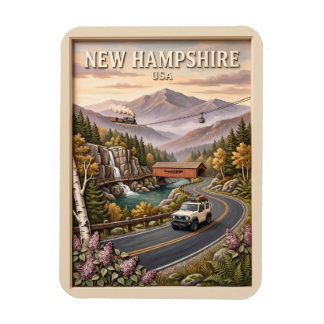 New Hampshire Road Trip Vintage Mountain Landscape Magnet