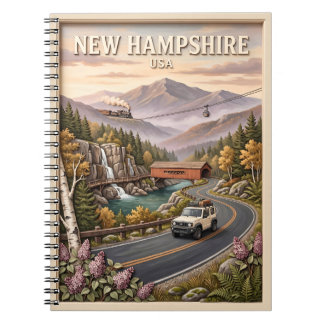 New Hampshire Road Trip Vintage Mountain Landscape Notebook