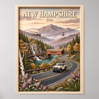 New Hampshire Road Trip Vintage Mountain Landscape Poster