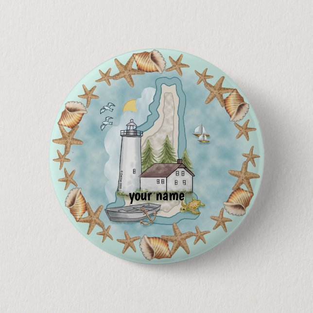 New Hampshire Shells Lighthouse  6 Cm Round Badge (Front)