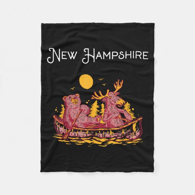 New Hampshire Shirt Funny Canoe Moose Elk Bear Lak Fleece Blanket (Front)