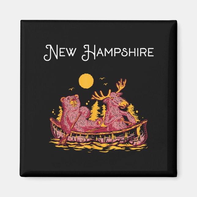 New Hampshire Shirt Funny Canoe Moose Elk Bear Lak Magnet (Front)
