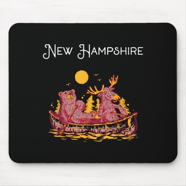 New Hampshire Shirt Funny Canoe Moose Elk Bear Lak Mouse Mat (Front)