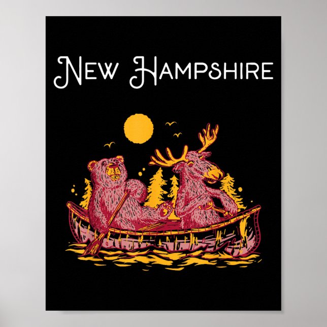 New Hampshire Shirt Funny Canoe Moose Elk Bear Lak Poster (Front)