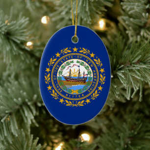New Hampshire state flag Ceramic Tree Decoration