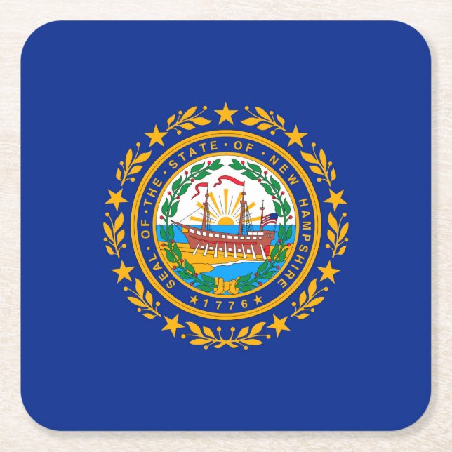 New Hampshire State Flag Design Square Paper Coaster (Front)