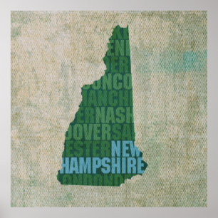 New Hampshire State Outline Word Map on Canvas Poster