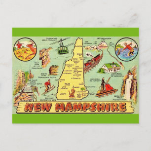 New Hampshire Vintage Map Postcard