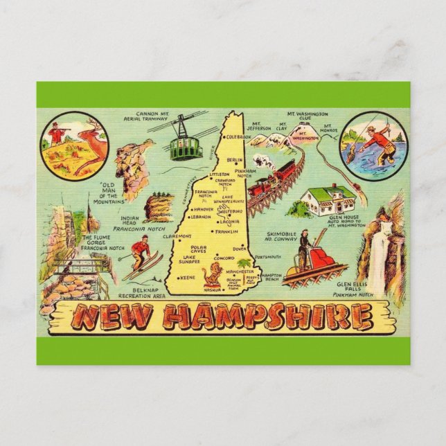 New Hampshire Vintage Map Postcard (Front)