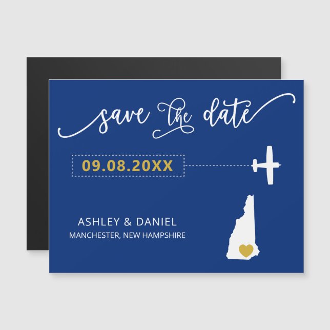 New Hampshire Wedding Save the Date Card, Map Magnetic Invitation (Front/Back)