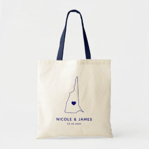 New Hampshire Wedding Welcome Bag Map Tote, Navy