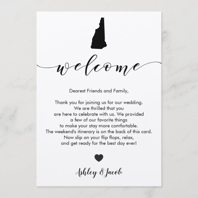 New Hampshire Wedding Welcome Letter & Itinerary Programme (Front)