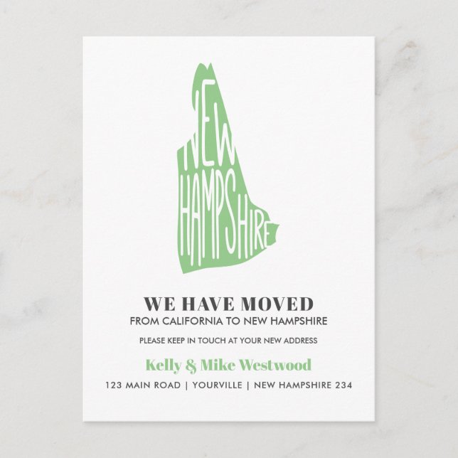 NEW HAMPSHIRE We've moved New address New Home   Postcard (Front)