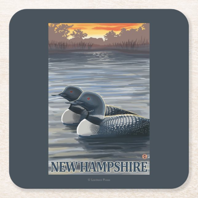 New HampshireCommon Loon Square Paper Coaster (Front)