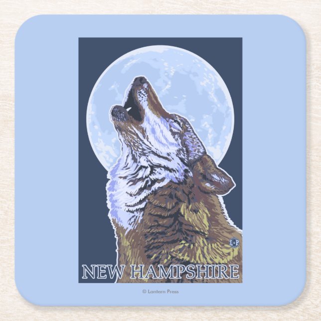 New HampshireHowling Wolf Square Paper Coaster (Front)