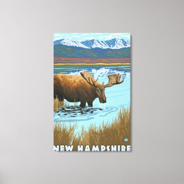 New HampshireMoose Drinking in Lake Canvas Print (Front)