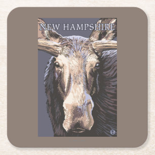 New HampshireMoose Up Close Square Paper Coaster