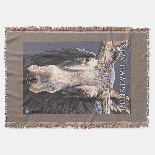 New HampshireMoose Up Close Throw Blanket (Front)
