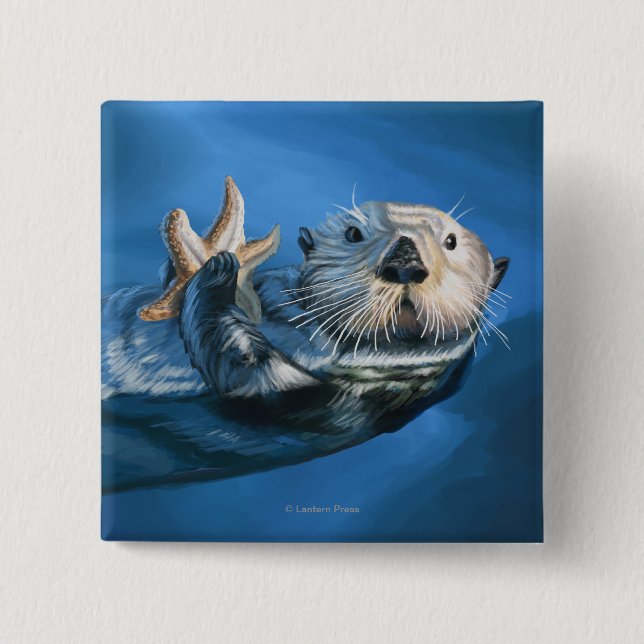New HampshireSea Otter Scene 15 Cm Square Badge (Front)