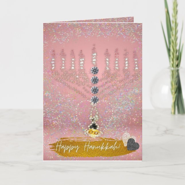 New Happy Hanukkah Pink Tones Menorah Cards (Front)