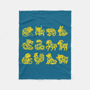 New Happy Lunar Animals 12 Chinese Fleece Blanket