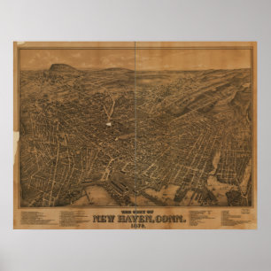 New Haven Connecticut 1879 Panoramic Map Poster