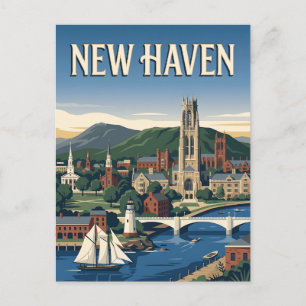 New Haven Connecticut Harbour Vintage Travel Poste Postcard