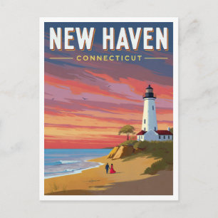 New Haven Connecticut Lighthouse Sunset Postcard