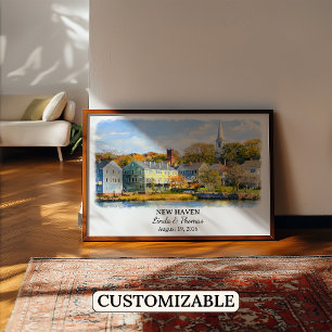 New Haven Connecticut Poster, Watercolor, Custom Poster