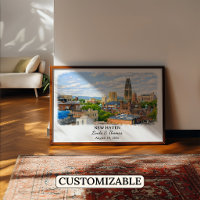 New Haven Connecticut Poster, Watercolor, Custom